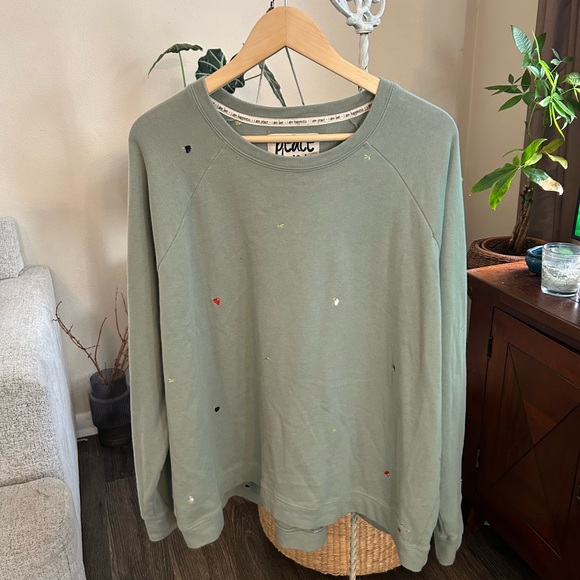 Peace Love World Sage Green Crewneck Sweater - Picture 1 of 8